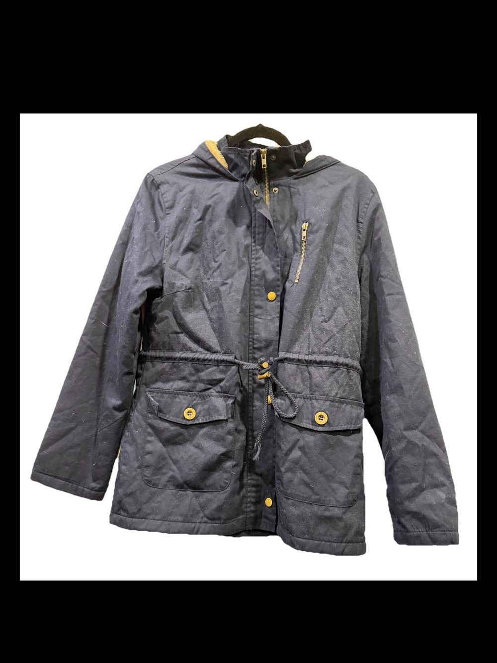 Funky 1 USA -Navy blue hooded utility parka jacket with lined Sherpa Size Small